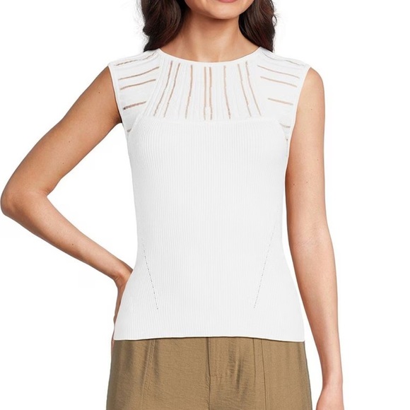 DKNY By Donna Karan Knit Illusion Crew Neck Sleeveless Top - Picture 1 of 3